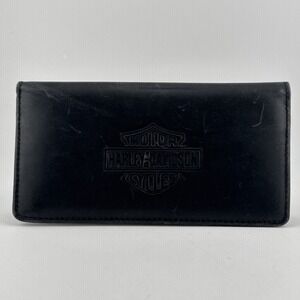 Harley-Davidson Black Leather Checkbook Wallet Checkbook Cover ID Window